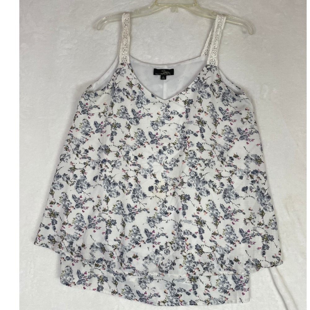 Suzanne Betro White Floral Lace Strap Cami Tank Top Women's Size Large‎